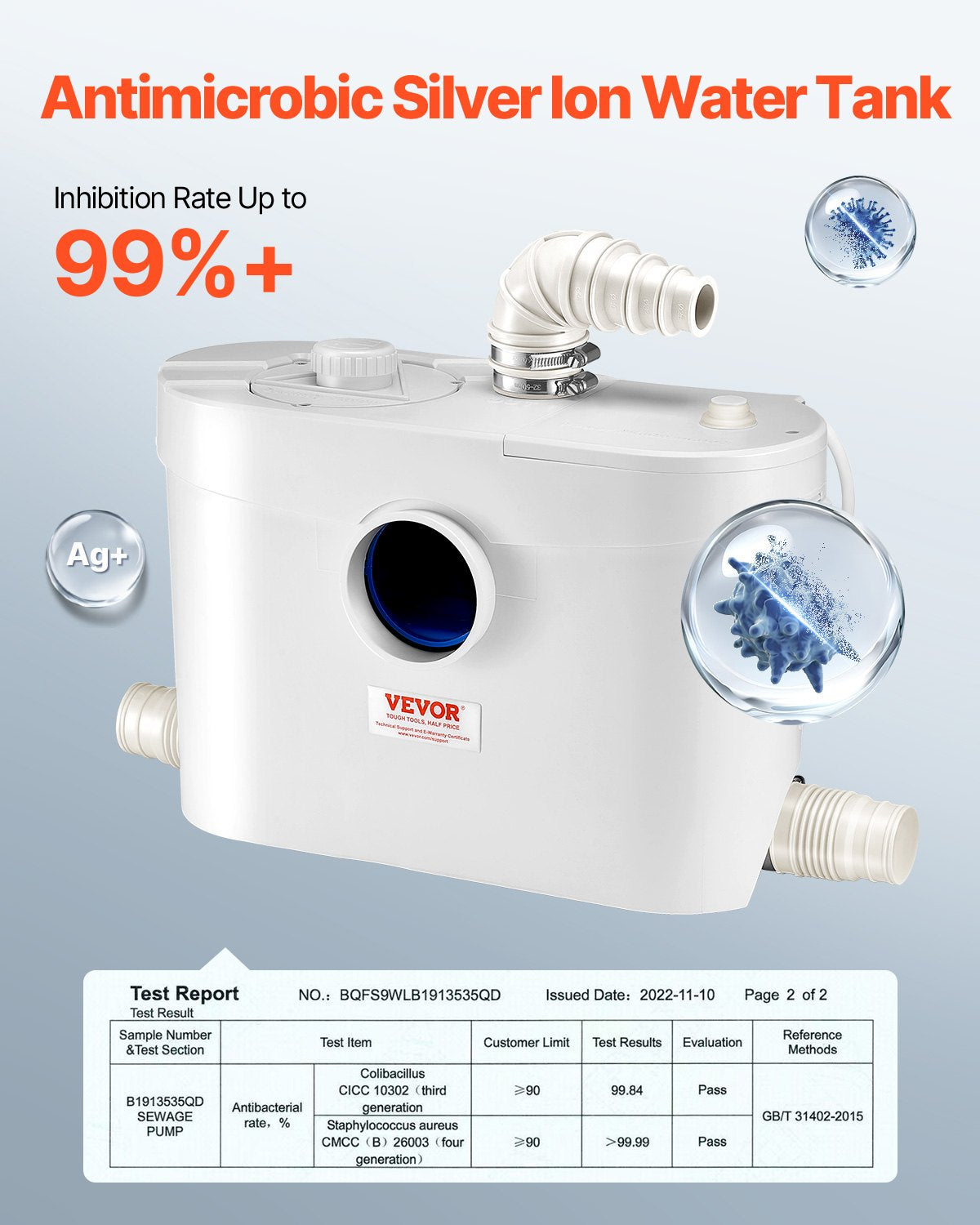VEVOR Macerator Pump 900W 48 GPM Flow 40 ft Head Lift for Toilet Basement Sink