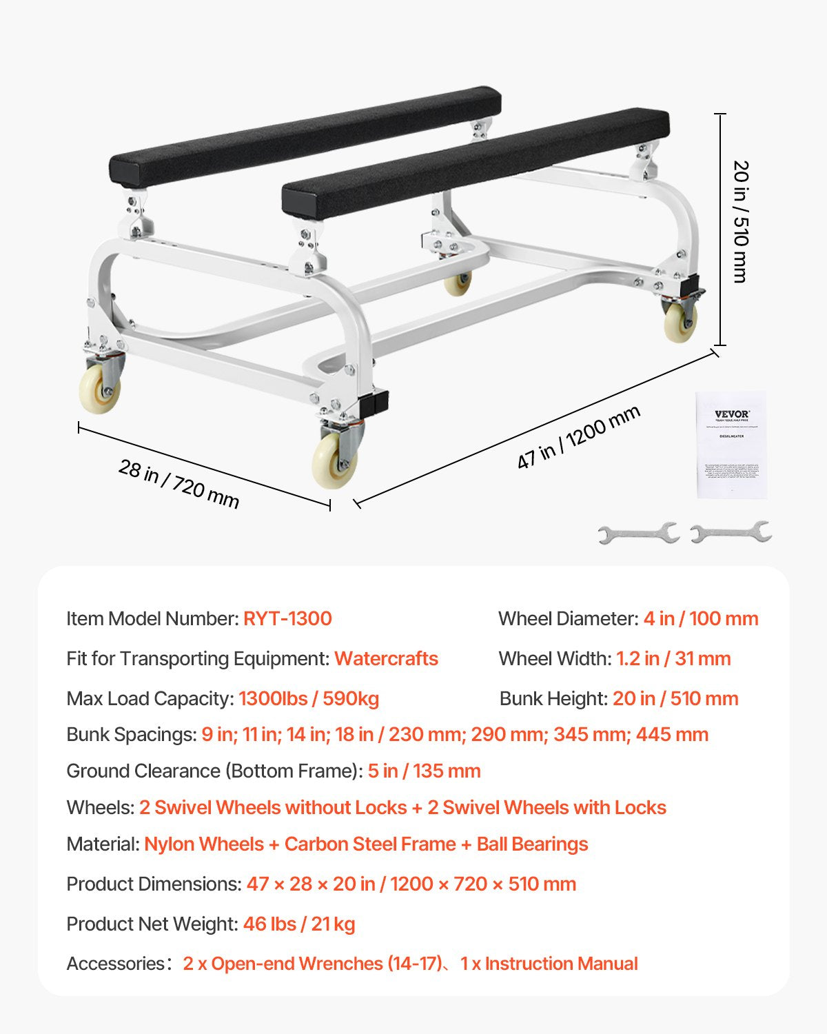 VEVOR Watercraft PWC Dolly Boat 1300 lbs Capacity Jet Ski Stand Storage Cart