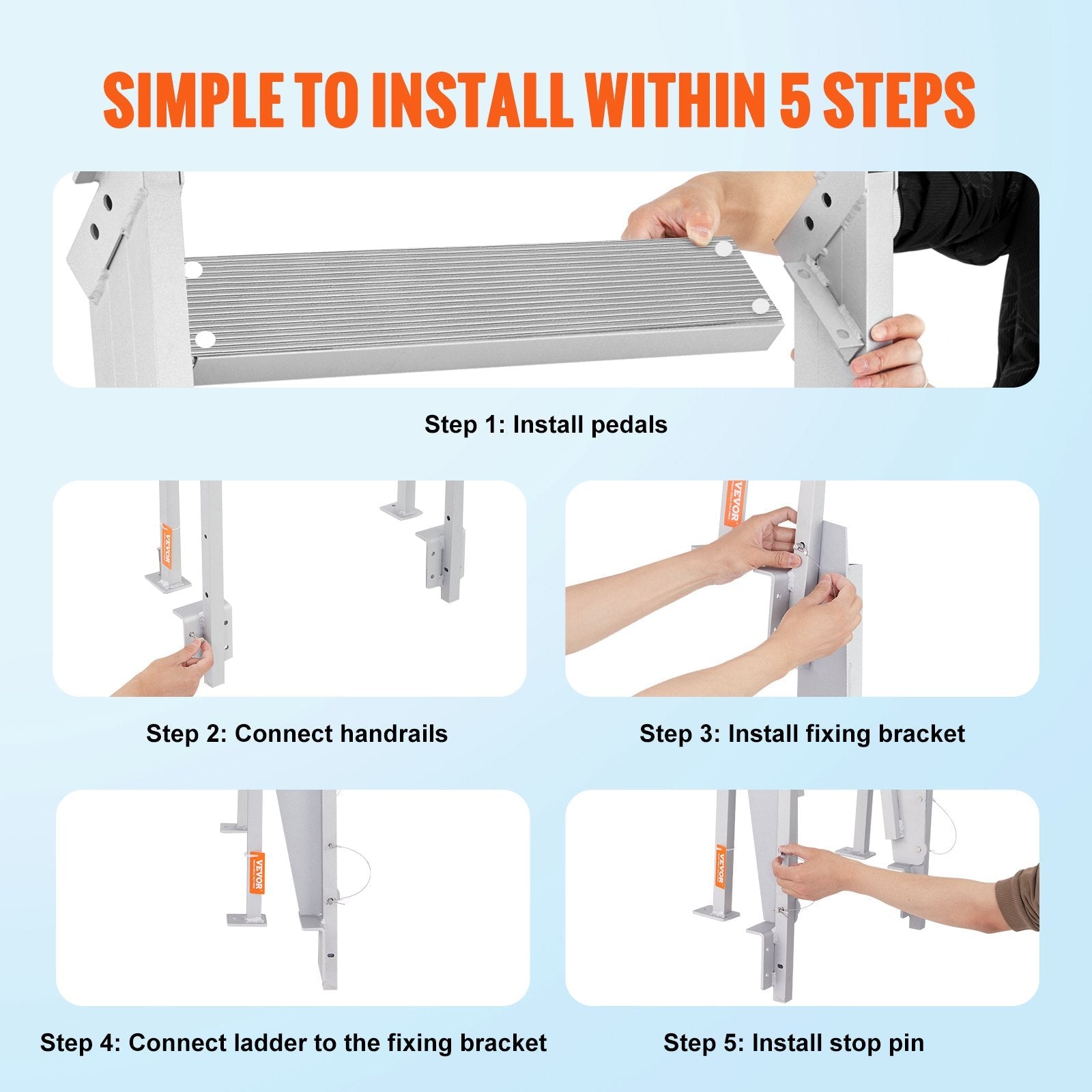 VEVOR Dock Ladder, Flip-Up 4 Steps, 350 lbs Load Capacity, Aluminum Alloy Pontoon Boat Ladder with 4'' Wide Step & Nonslip Rubber Mat, Easy to Install for Ship/Lake/Pool/Marine Boarding