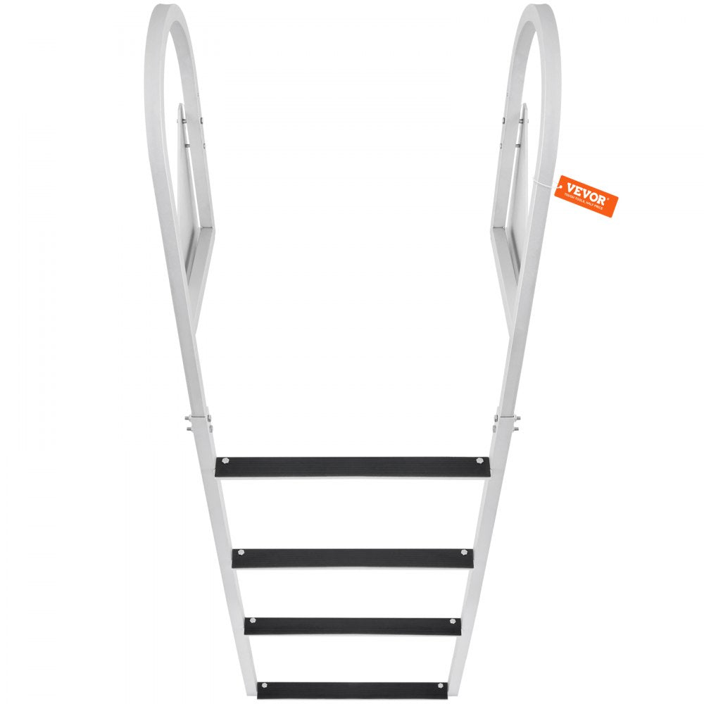 VEVOR Dock Ladder, Flip-Up 4 Steps, 350 lbs Load Capacity, Aluminum Alloy Pontoon Boat Ladder with 2'' Wide Step & Nonslip Rubber Mat, Easy to Install for Ship/Lake/Pool/Marine Boarding