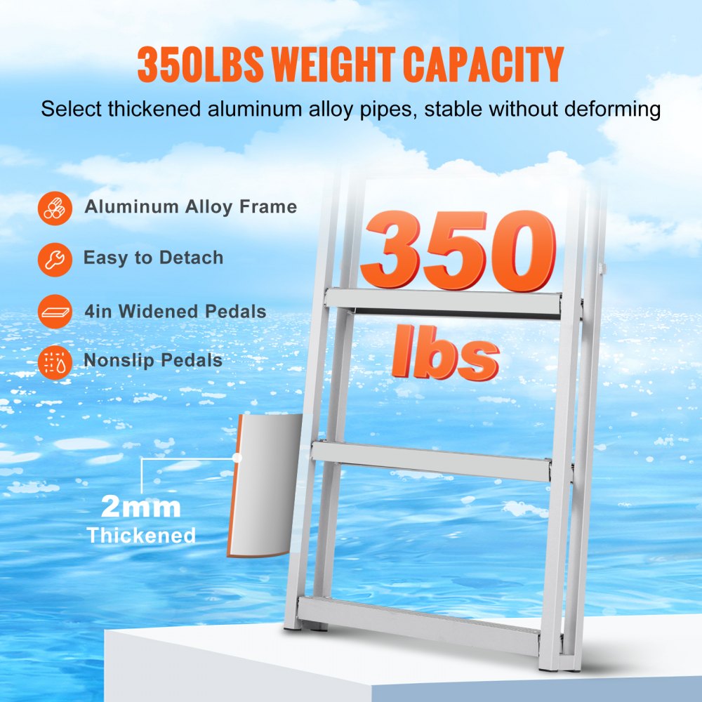 VEVOR Dock Ladder, Retractable 5 Steps, 350 lbs Load Capacity, Aluminum Alloy Pontoon Boat Ladder with 66.9''-78.9'' Adjustable Height, 4'' Wide Step & Rubber Mat, for Ship/Lake/Pool/Marine Boarding