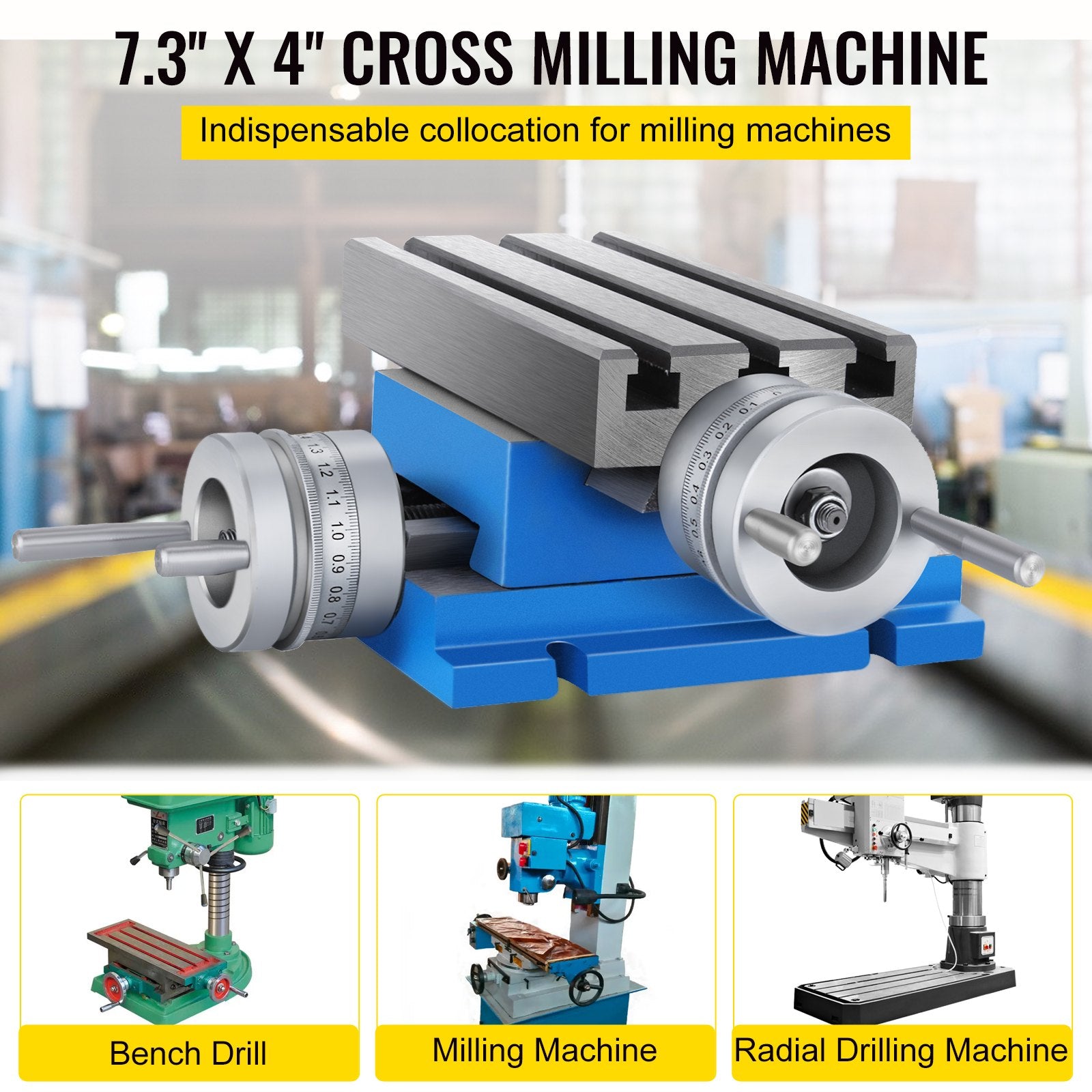 VEVOR Milling Machine Work Table Slide Milling Working Cross Table Machine Compound Slide Milling Table Precision Milling Cross Worktable (7.3 x 4 Inch)