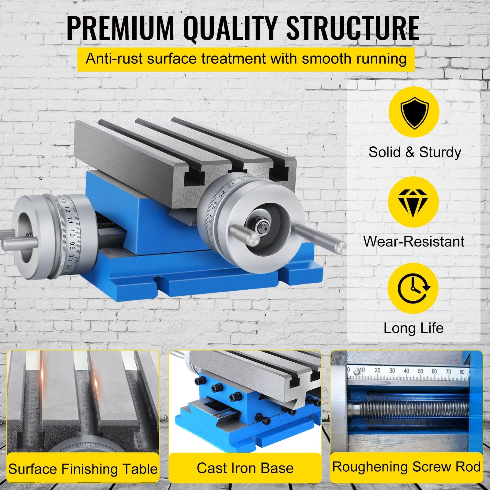 VEVOR Milling Machine Work Table Slide Milling Working Cross Table Machine Compound Slide Milling Table Precision Milling Cross Worktable (7.3 x 4 Inch)