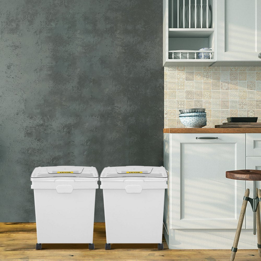 VEVOR 10.5 Gallons Ingredient Bin, Ingredient Storage Bin 2 Pcs/Set, PP Material Flour Bins On Wheels, White Shelf Ingredient Bin with Scoop and Sliding Lid, Commercial Storage Bins