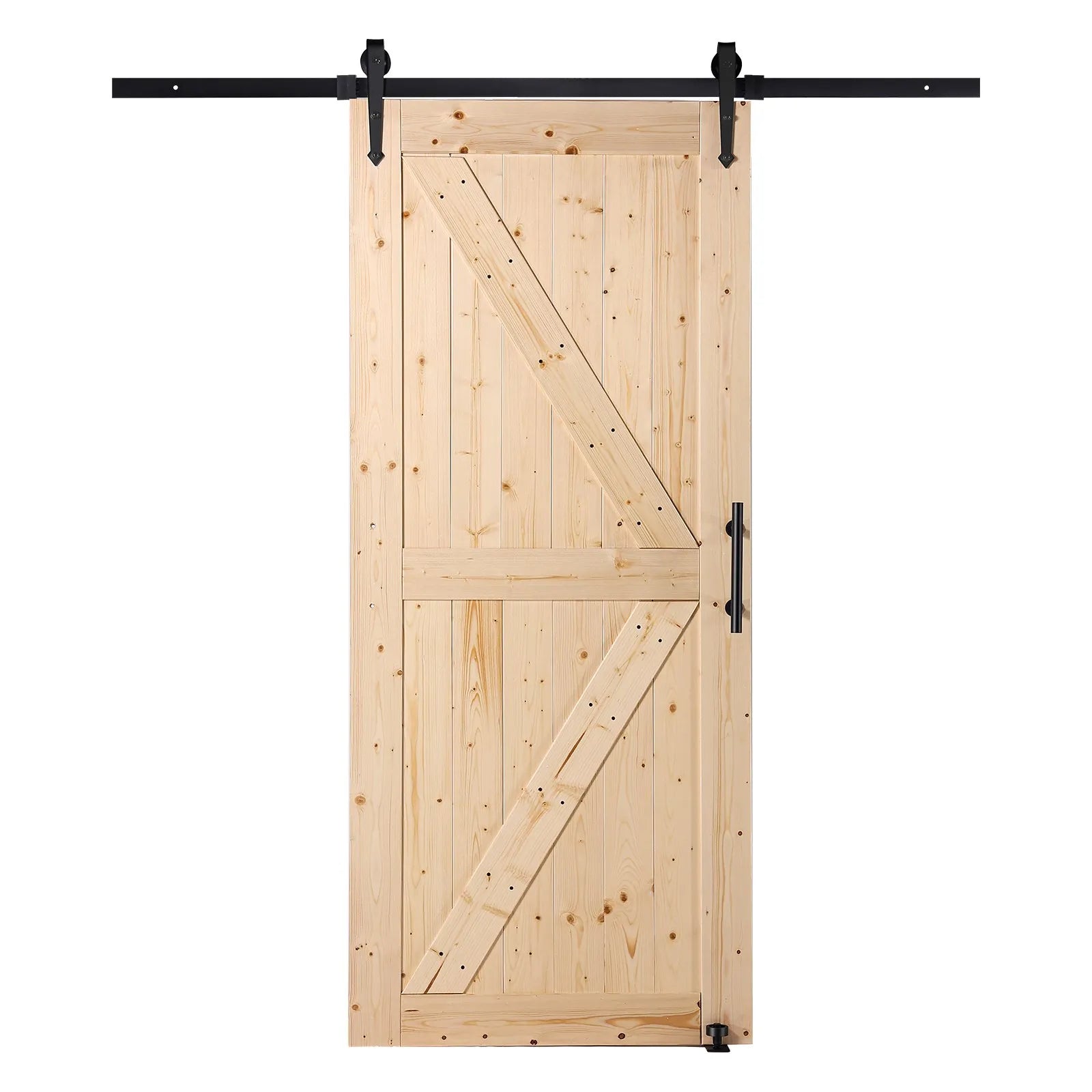 VEVOR Barn Door and Hardware Kit, 36" x 84" Wood Sliding Barn Door, Smoothly and Quietly, Barn Door Kit with 8-in-1 Floor Guide and Door Handle, Spruce Wood Panelled Slab, Easy to Install