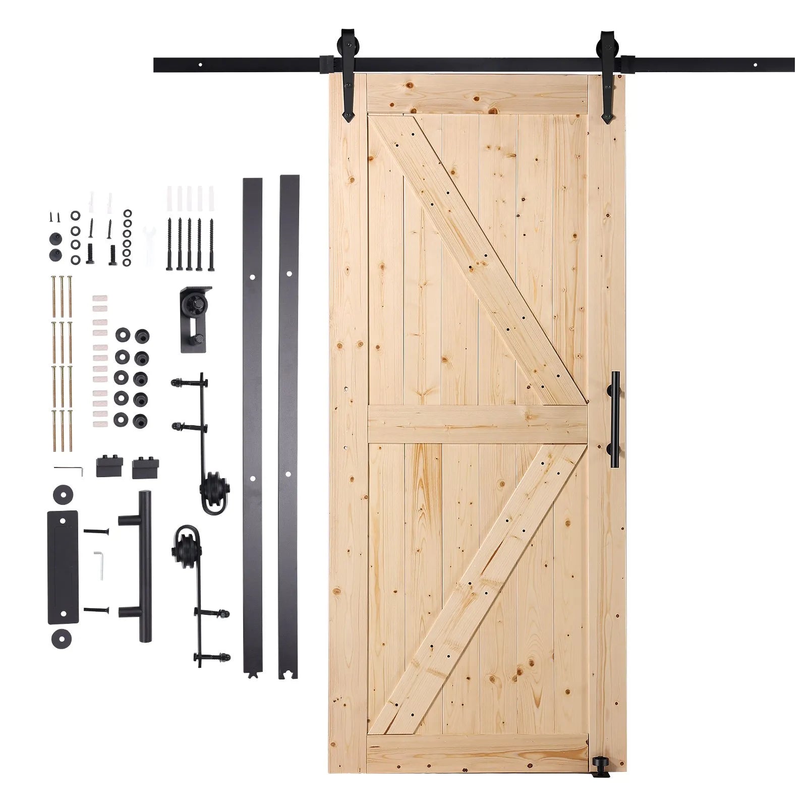 VEVOR Barn Door and Hardware Kit, 36" x 84" Wood Sliding Barn Door, Smoothly and Quietly, Barn Door Kit with 8-in-1 Floor Guide and Door Handle, Spruce Wood Panelled Slab, Easy to Install