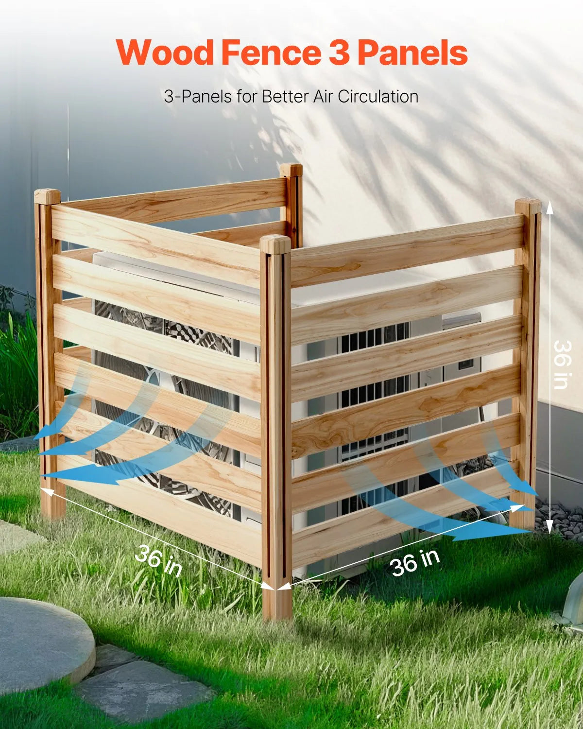 VEVOR Wood Privacy Fence 3 Panels Slatted Air Conditioner Fence 36" W x 36" L