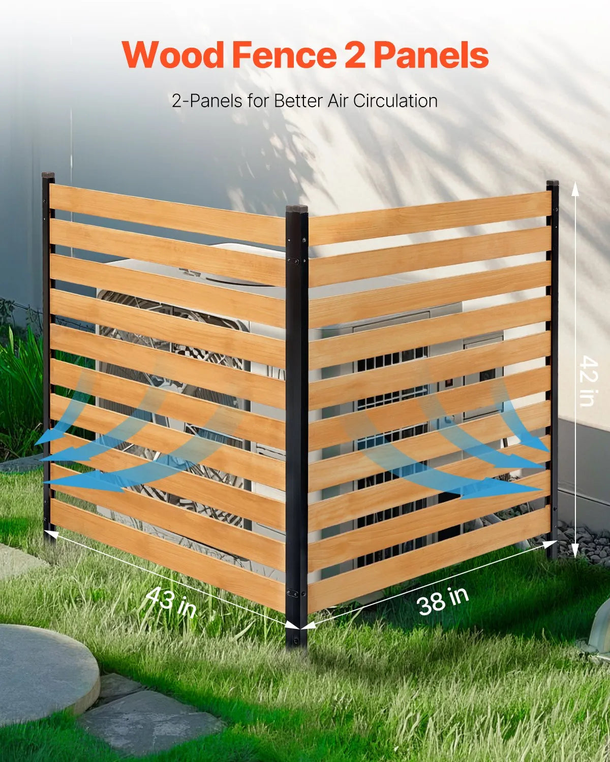 VEVOR Wood Privacy Fence 2 Panels Slatted Air Conditioner Fence 38" W x 42" L