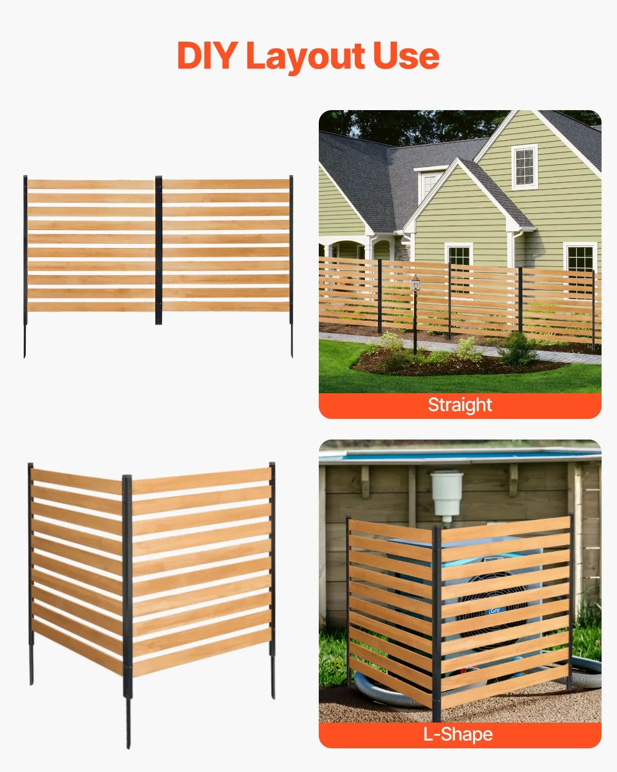 VEVOR Wood Privacy Fence 2 Panels Slatted Air Conditioner Fence 38" W x 42" L