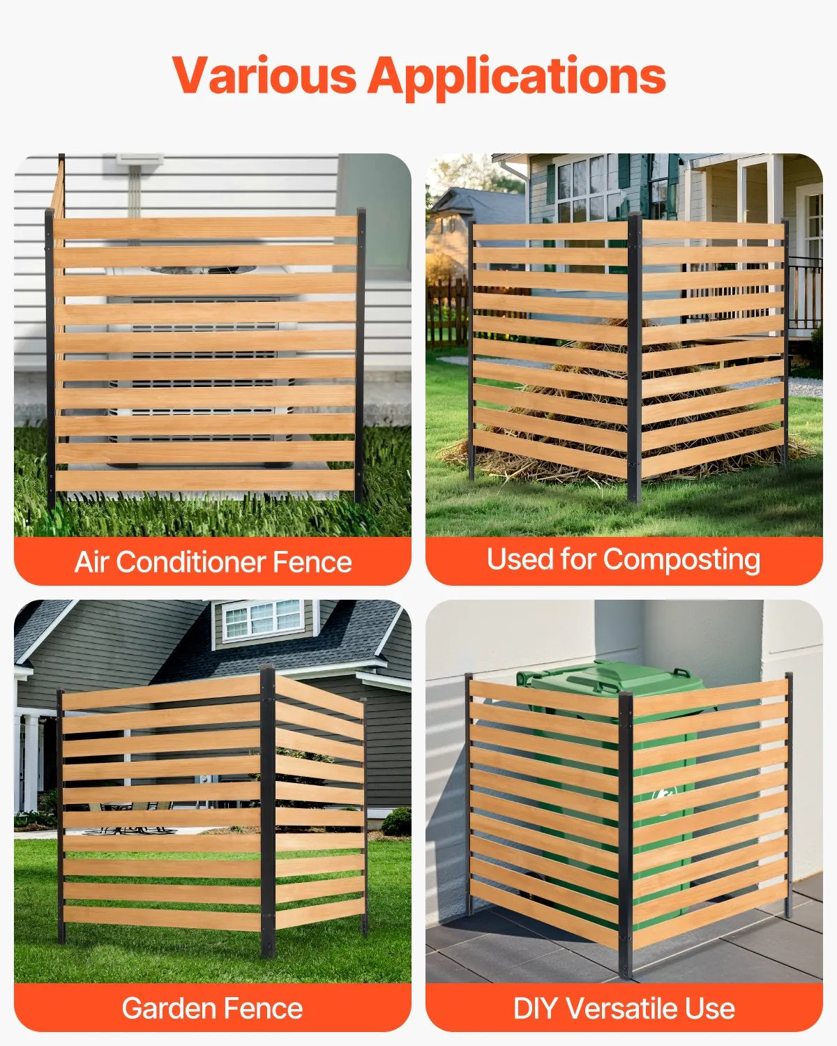 VEVOR Wood Privacy Fence 2 Panels Slatted Air Conditioner Fence 38" W x 42" L