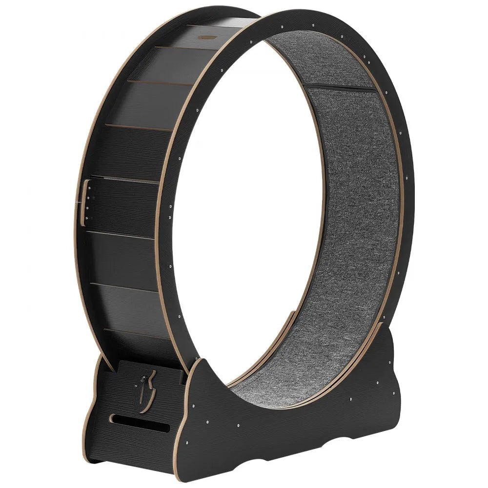 VEVOR Cat Exercise Wheel, 48 in Wooden Cat Running Wheel for Indoor Cats up to 28 lbs, Cats Treadmill with Carpeted Runway & Locking Mechanism, Quiet Kitten Sport Toys for Pets Fitness & Health, Black