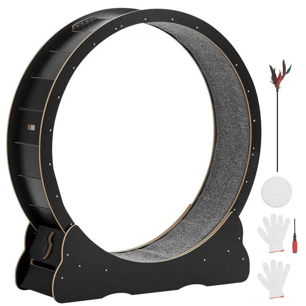 VEVOR Cat Exercise Wheel, 48 in Wooden Cat Running Wheel for Indoor Cats up to 28 lbs, Cats Treadmill with Carpeted Runway & Locking Mechanism, Quiet Kitten Sport Toys for Pets Fitness & Health, Black