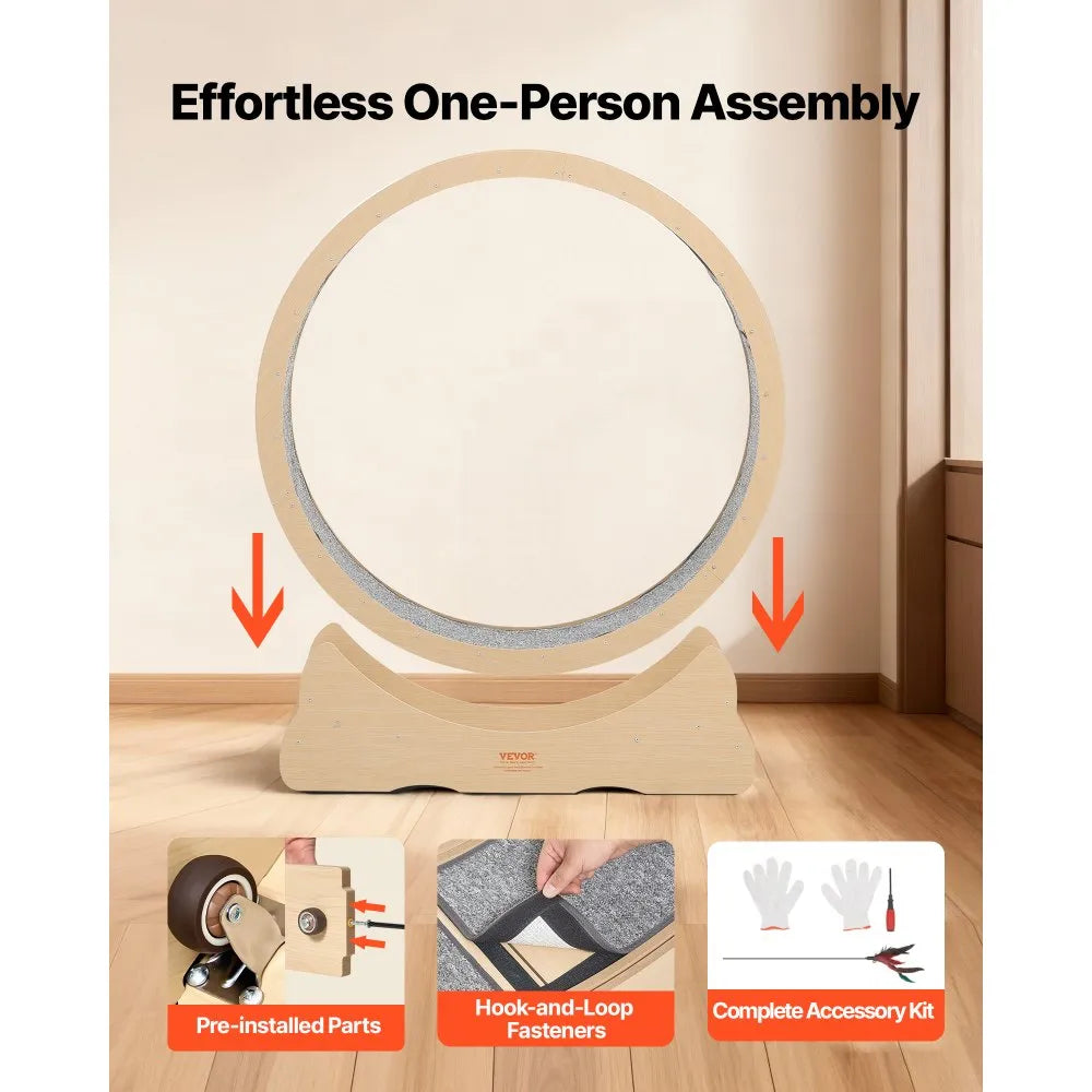 VEVOR Cat Exercise Wheel, 48 in Wooden Cat Running Wheel for Indoor Cats up to 28 lbs, Cats Treadmill with Carpeted Runway & Locking Mechanism, Quiet Roller Kitten Sport Toys for Pets Fitness & Health