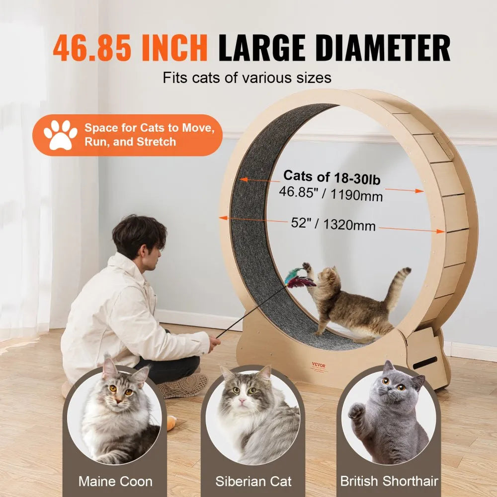 VEVOR Wooden Cat Exercise Wheel 52" Large Cat Treadmill Wheel for Indoor Cats