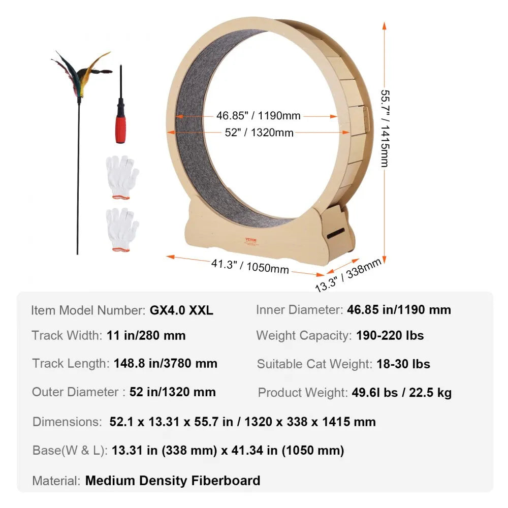 VEVOR Wooden Cat Exercise Wheel 52" Large Cat Treadmill Wheel for Indoor Cats