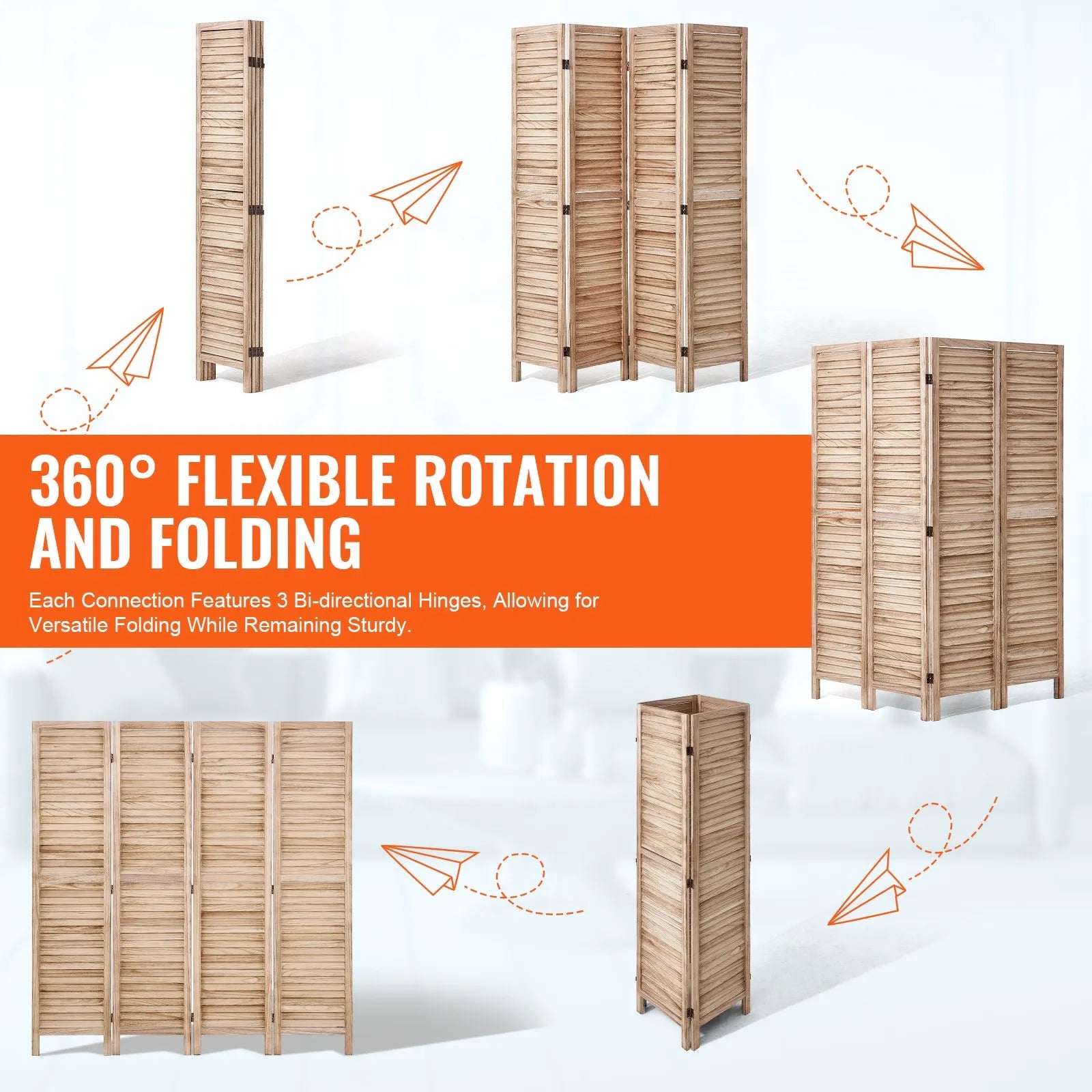 VEVOR Wood Room Divider Wooden Privacy Screen 4 Panel Room Separation Divider