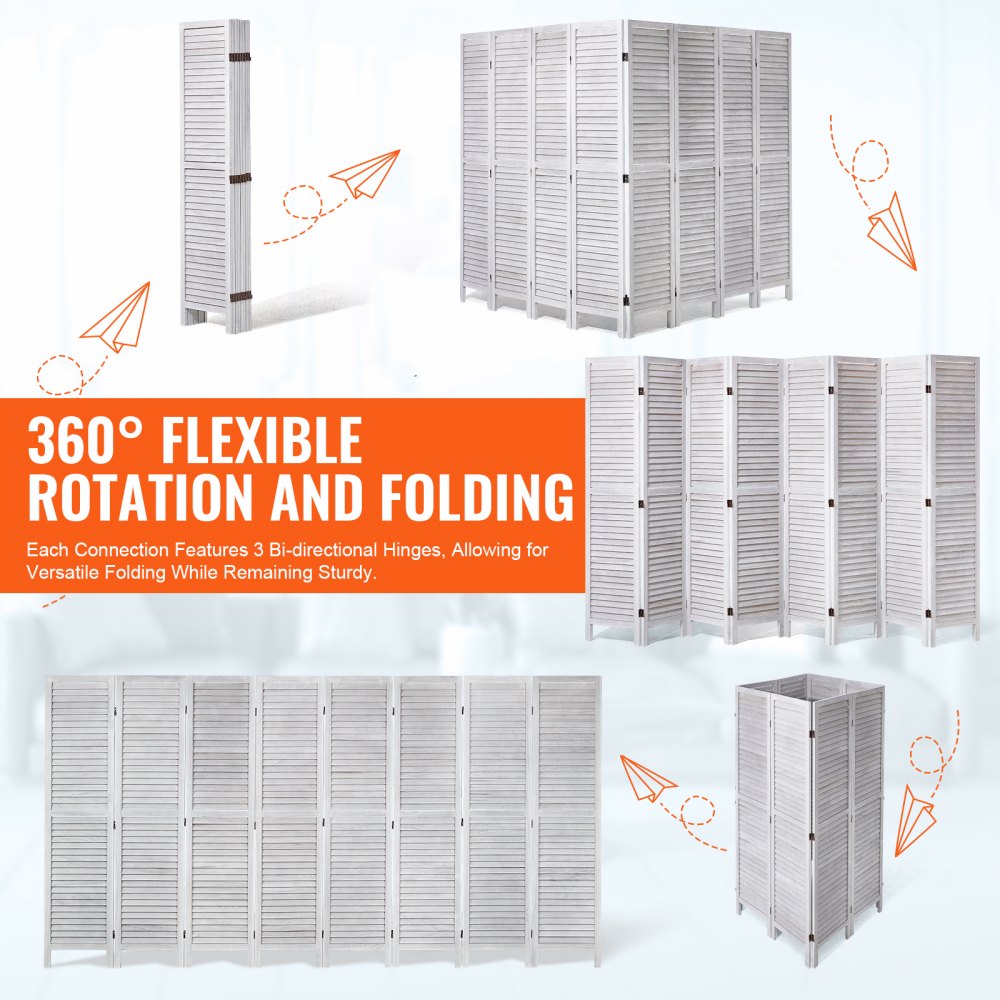 VEVOR Wood Room Divider Wooden Privacy Screen 8 Panel Room Separation Divider