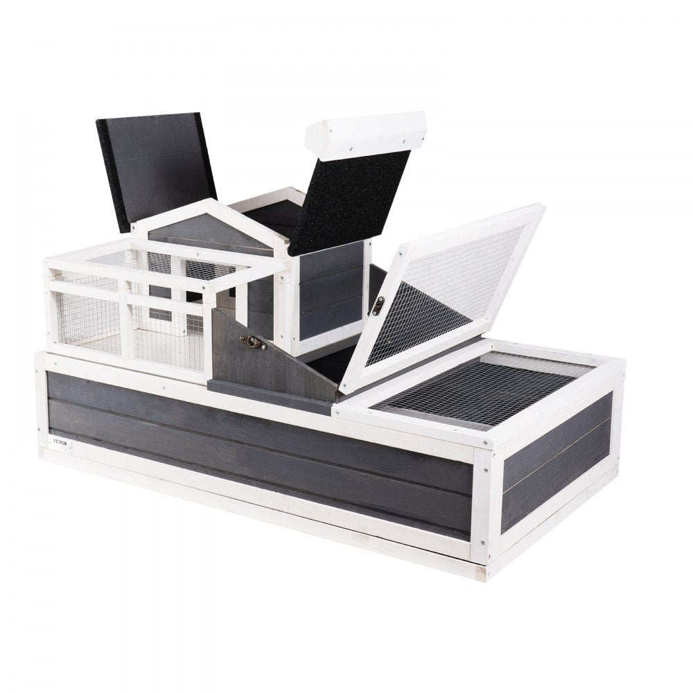 VEVOR Tortoise Habitat Wooden Tortoise House Indoor/Outdoor 3-Room 44x25.6x24in