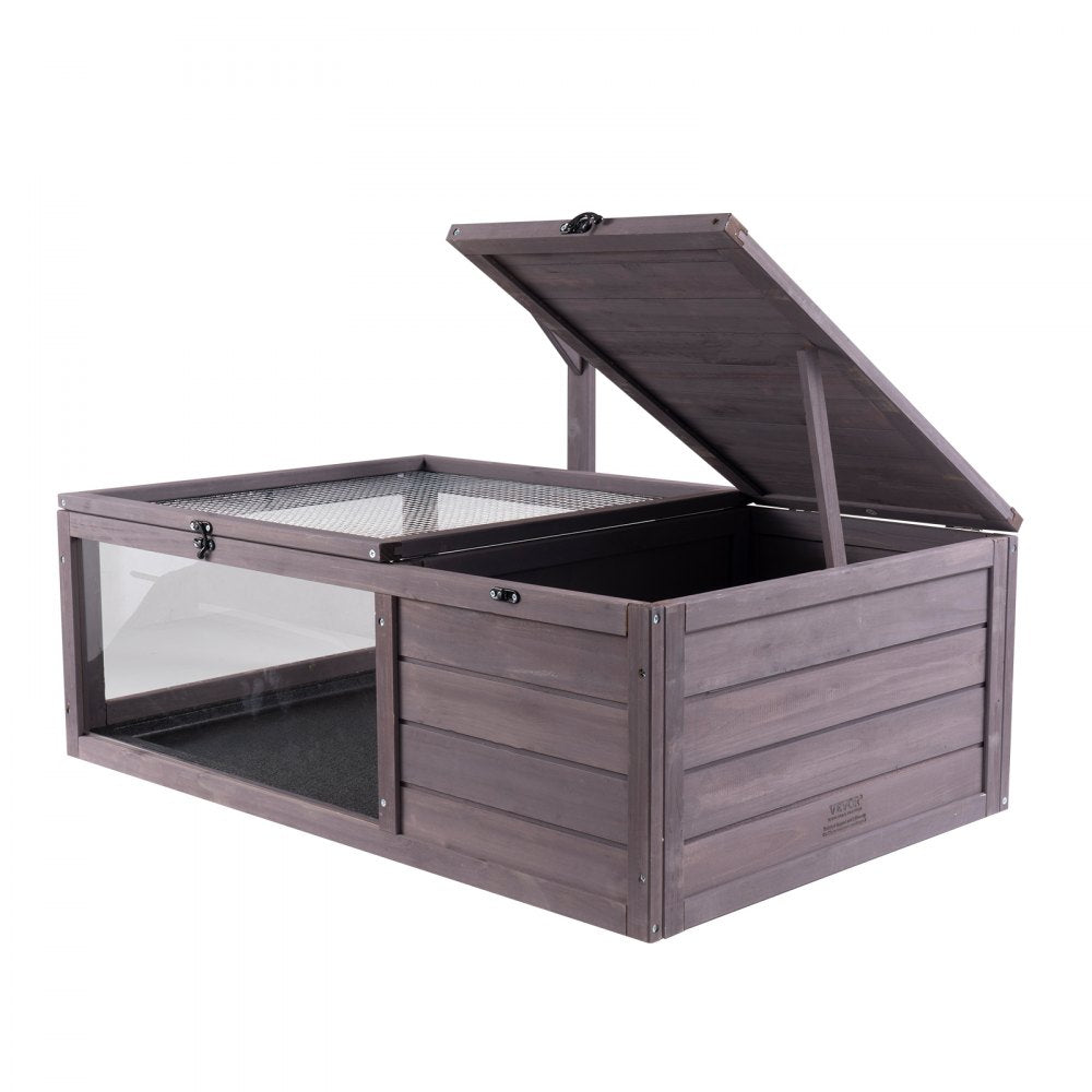 VEVOR Tortoise Habitat Wooden Tortoise House Indoor & Outdoor 2-Room 38x24x13in