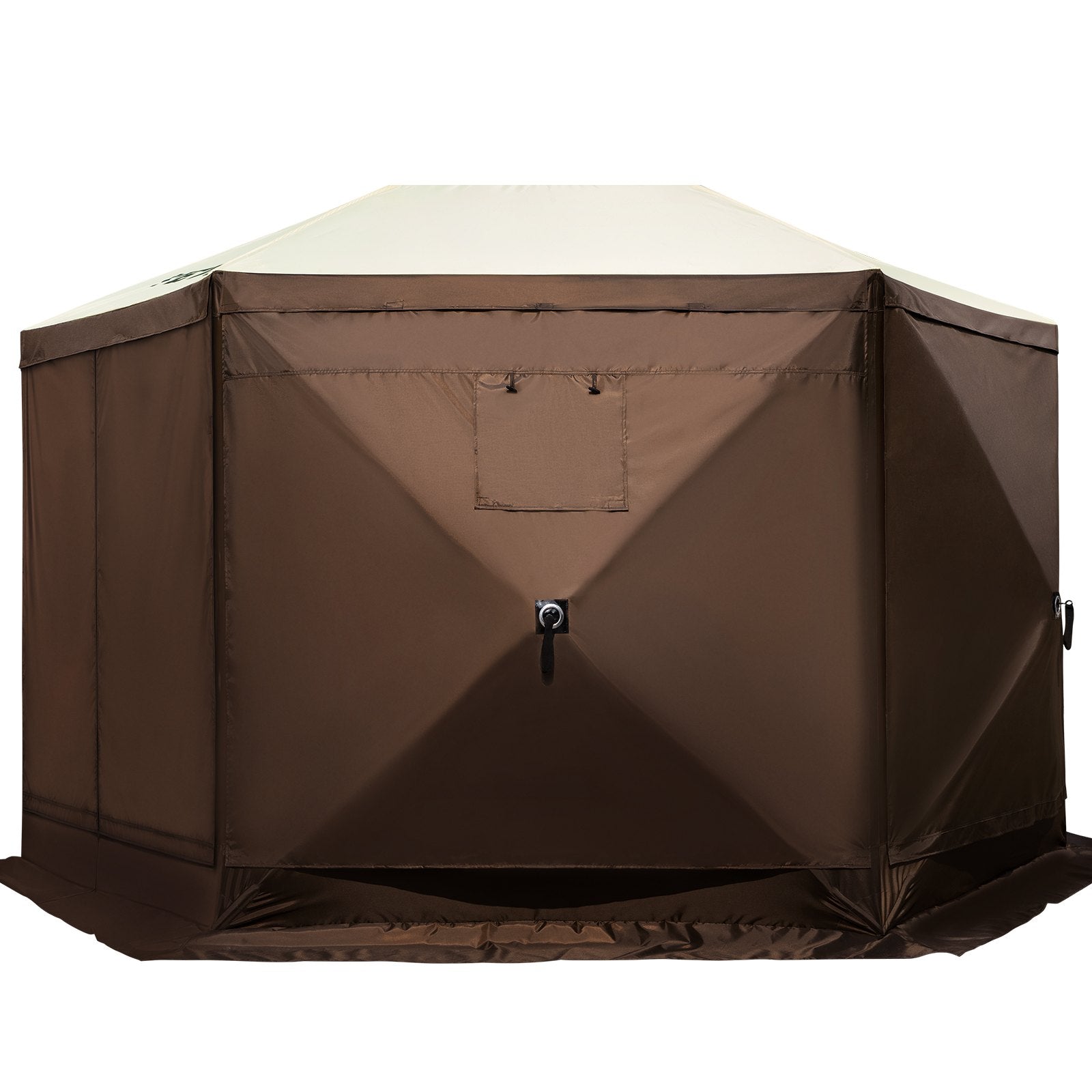 VEVOR Camping Gazebo Tent, 12'x12', 6 Sided Pop-up Canopy Screen Tent for 8 Person Camping, IPX3 Waterproof Screen Shelter w/Portable Storage Bag, Ground Stakes, Mesh Windows, Brown & Beige