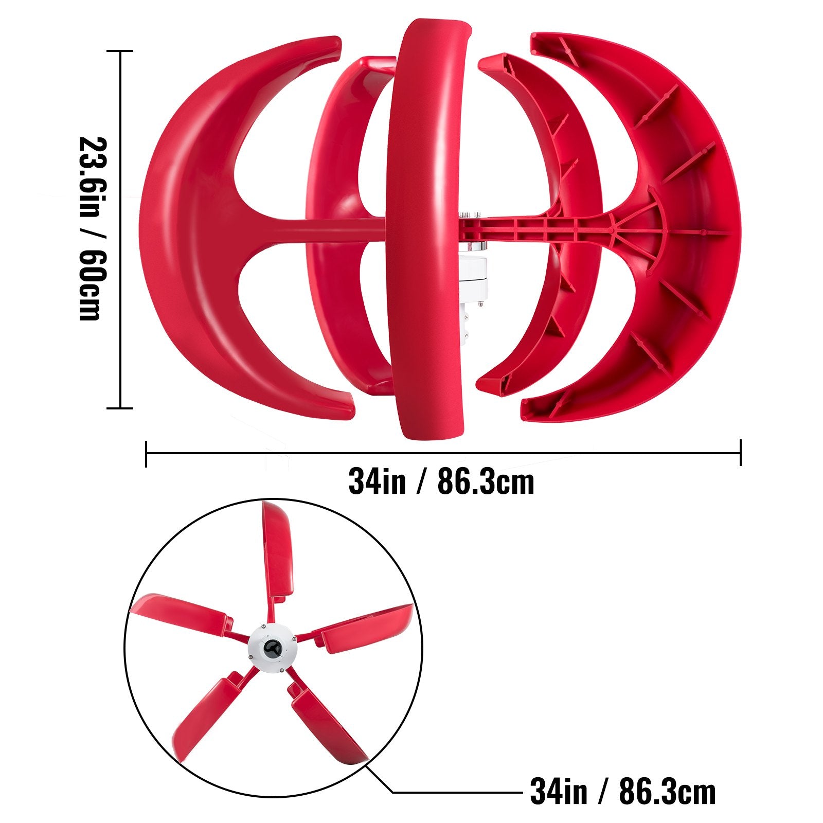 VEVOR Wind Turbine 400W 12V Wind Turbine Generator Red Lantern Vertical Wind Generator 5 Leaves Wind Turbine Kit Controller(400W 12V Red)