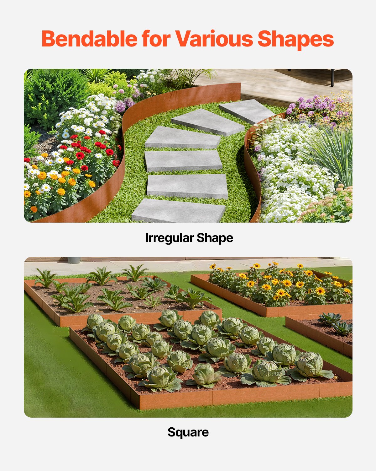 VEVOR Steel Landscape Edging 6 Packs 40 x 8in Weather-Resistant for Yard Lawn