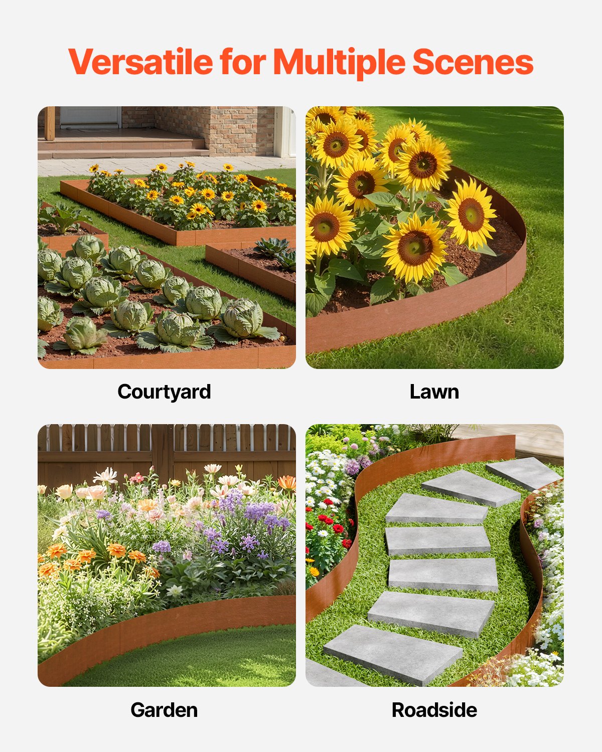 VEVOR Weather-Resistant Steel Landscape Edging 6 Packs 40 x 8in for Yard Garden
