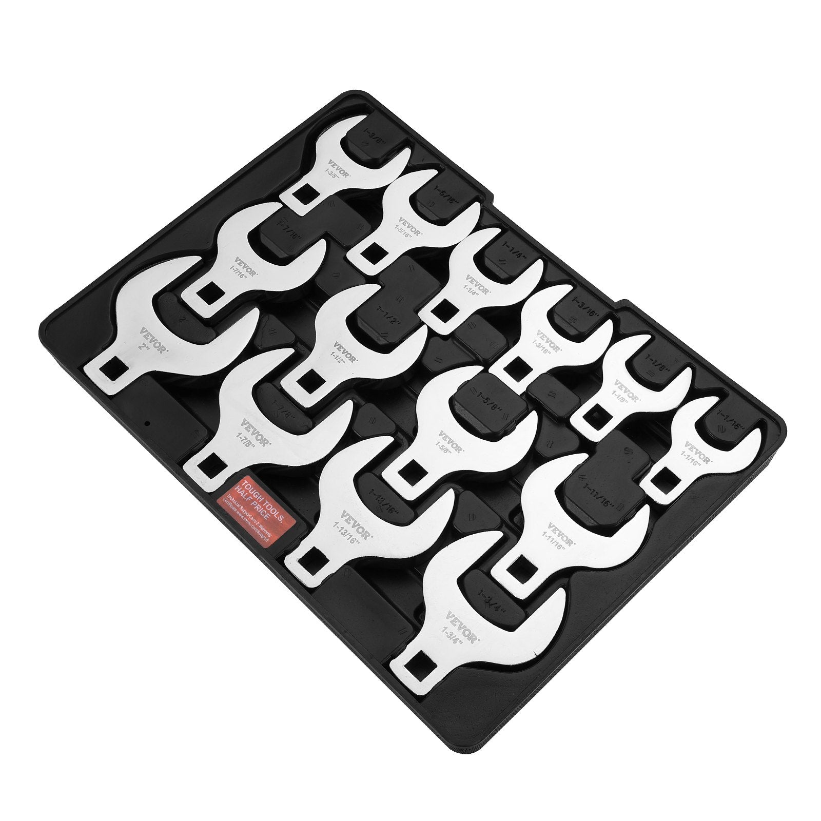 VEVOR Crowfoot Wrench Set, 1/2" Drive 14-Piece SAE (1-1/16" - 2") Crows Foot Wrench Set with Storage Tray, 40CR Material with Laser Etched Sizing, for Mechanical Maintenance or Repairs