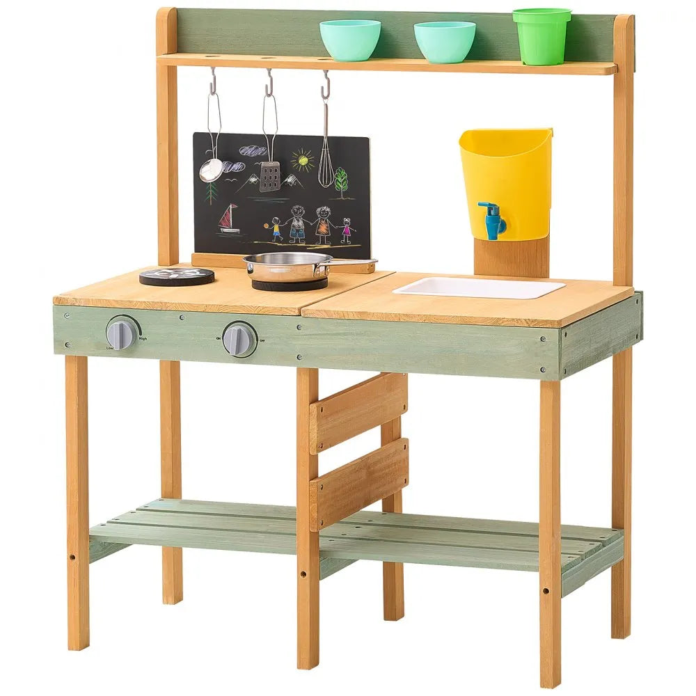 VEVOR Wooden Mud Kitchen Outdoor Toy Play Kitchen Set for Kids Pretend Playset