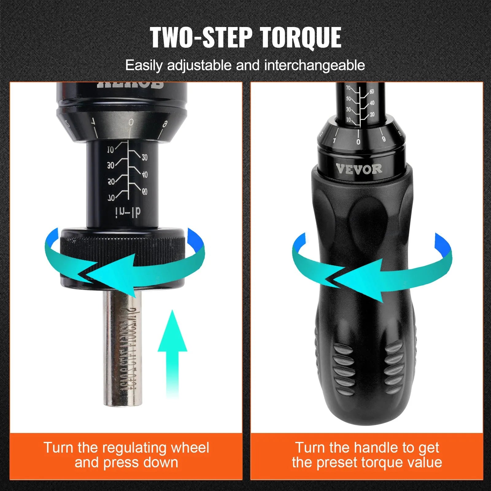 VEVOR Torque Screwdriver, 1/4" Drive Screwdriver Torque Wrench, Electrician Torque Screwdriver with Scale, 10-70 in/lbs Torque Range, 1 in-lbs Torque Increment Torque Screwdriver with Bits & Case