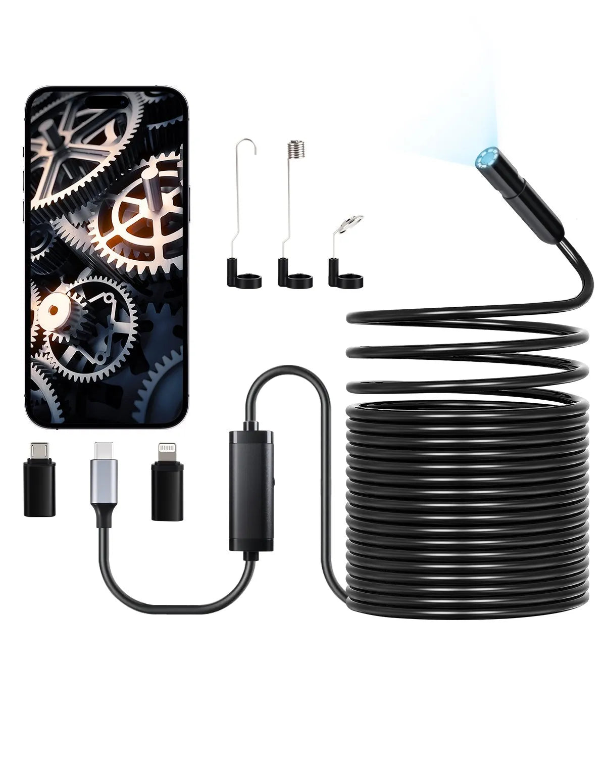 VEVOR Endoscope Camera 1920P HD Borescope for Android & IOS with 49.2FT Cable