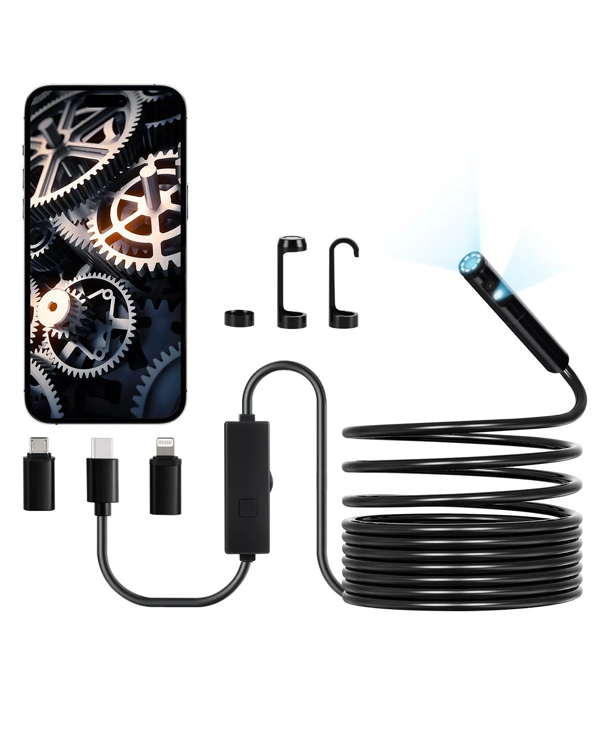 VEVOR Dual Lens Borescope Endoscope Camera for Android IOS & 16.4FT Snake Cable