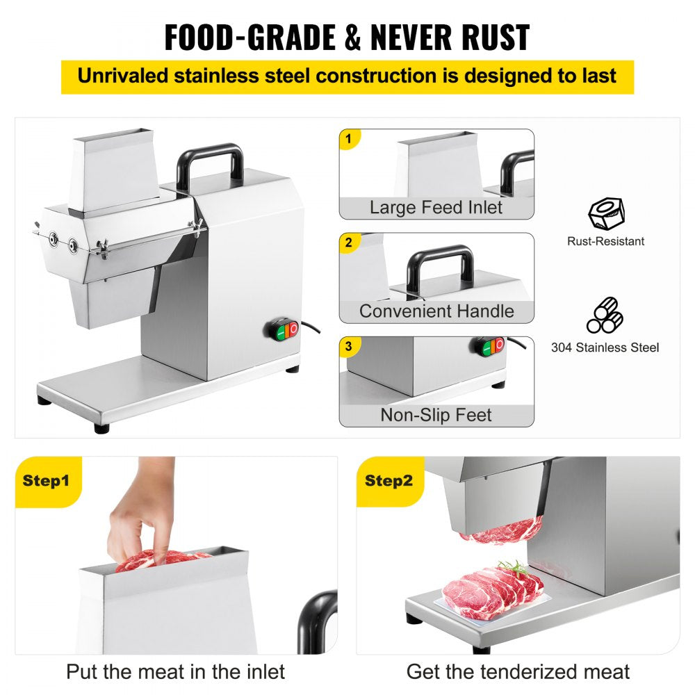 VEVOR Commercial Meat Tenderizer Stainless Steel Electrical Meat Tenderizer 450W Meat Tenderizer Machine Heavy Duty Meat Tenderizer Electric Machine Kitchen Tool For Tenderizing Meat