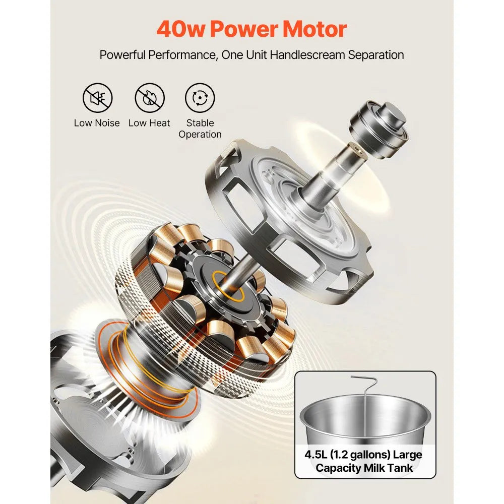 Electric Milk Cream Separator – 60L/H Stainless Steel Dairy Separator Machine (40W, 100–240V)