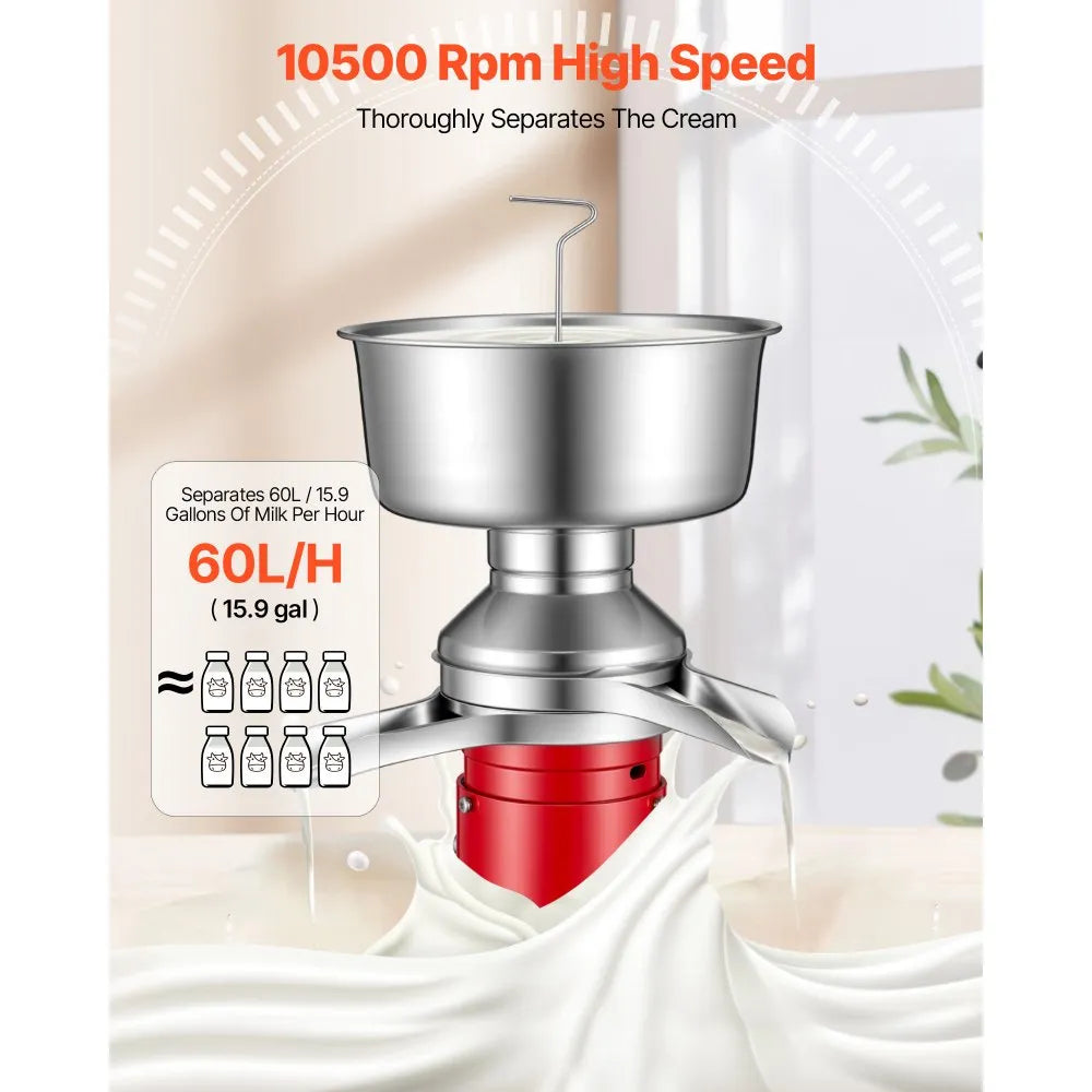 Electric Milk Cream Separator – 60L/H Stainless Steel Dairy Separator Machine (40W, 100–240V)