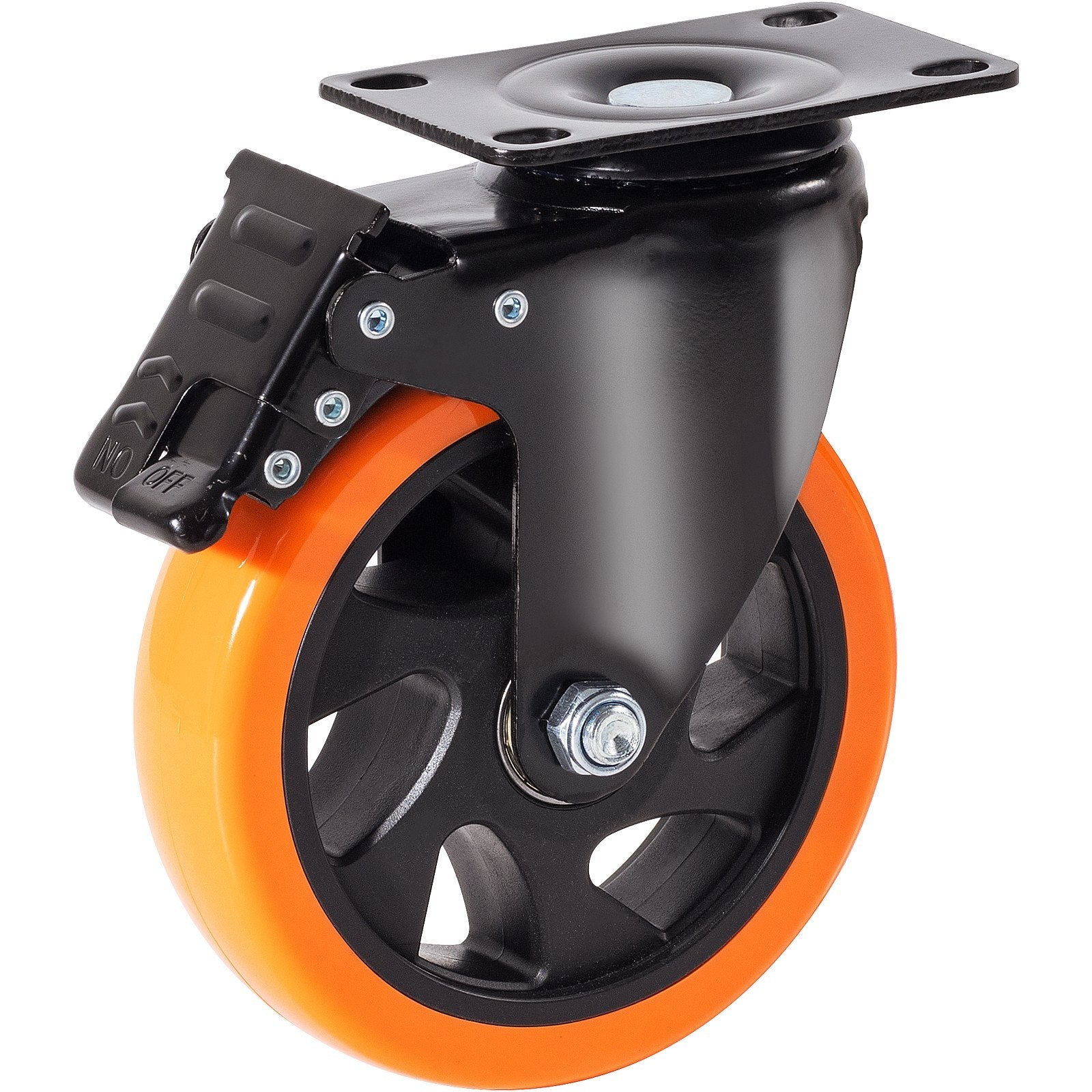 VEVOR Caster Wheels, 5-inch Swivel Plate Casters, Set of 4, with Security A/B Locking No Noise PVC Wheels, Heavy Duty 450 lbs Load Capacity Per Caster, Non-Marking Wheels for Cart Furniture Workbench