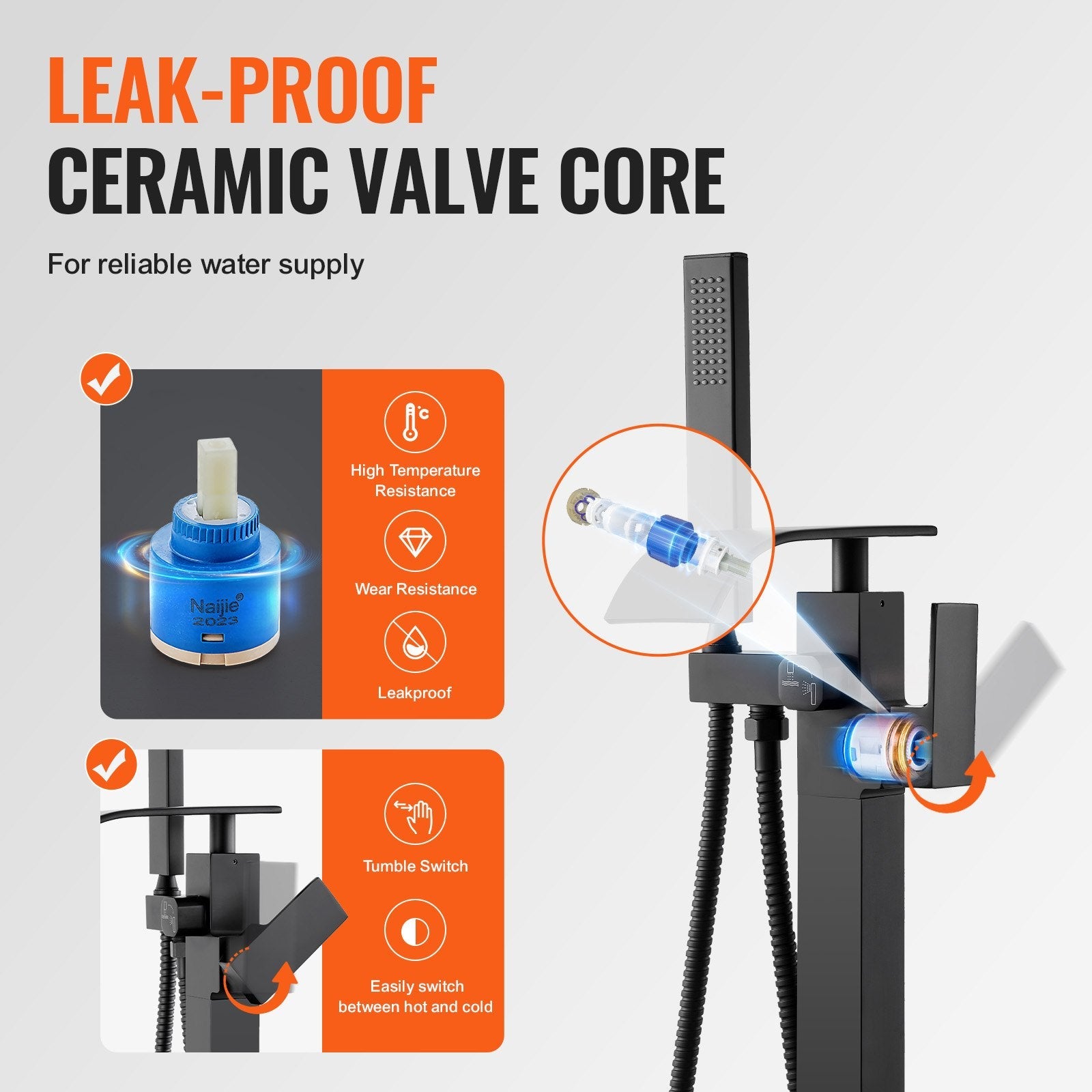 VEVOR Freestanding Bathtub Faucet, Floor Mount, Freestanding Tub Filler, Shower Mixer Taps, Two Water Modes, 360° Swivel Spout, for Bathing & Showering Pet Bathing Cleaning Drains Toilet Flushing