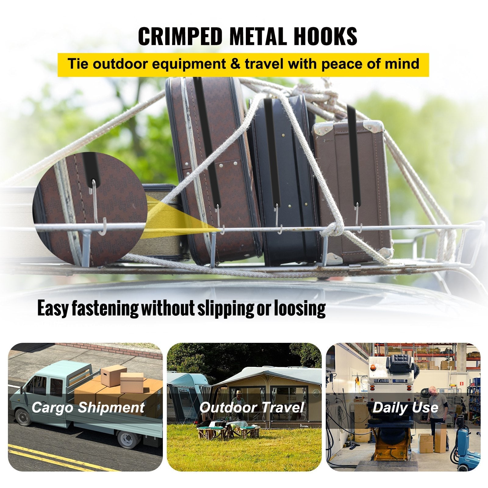 VEVOR Rubber Bungee Cords, 53 Pack 41" Long, Weatherproof Natural Rubber Tie Down Straps with Crimped S Hooks, Heavy Duty Outdoor Tarp Straps for Securing Flatbed Trailers, Canvases, Cargo, and More