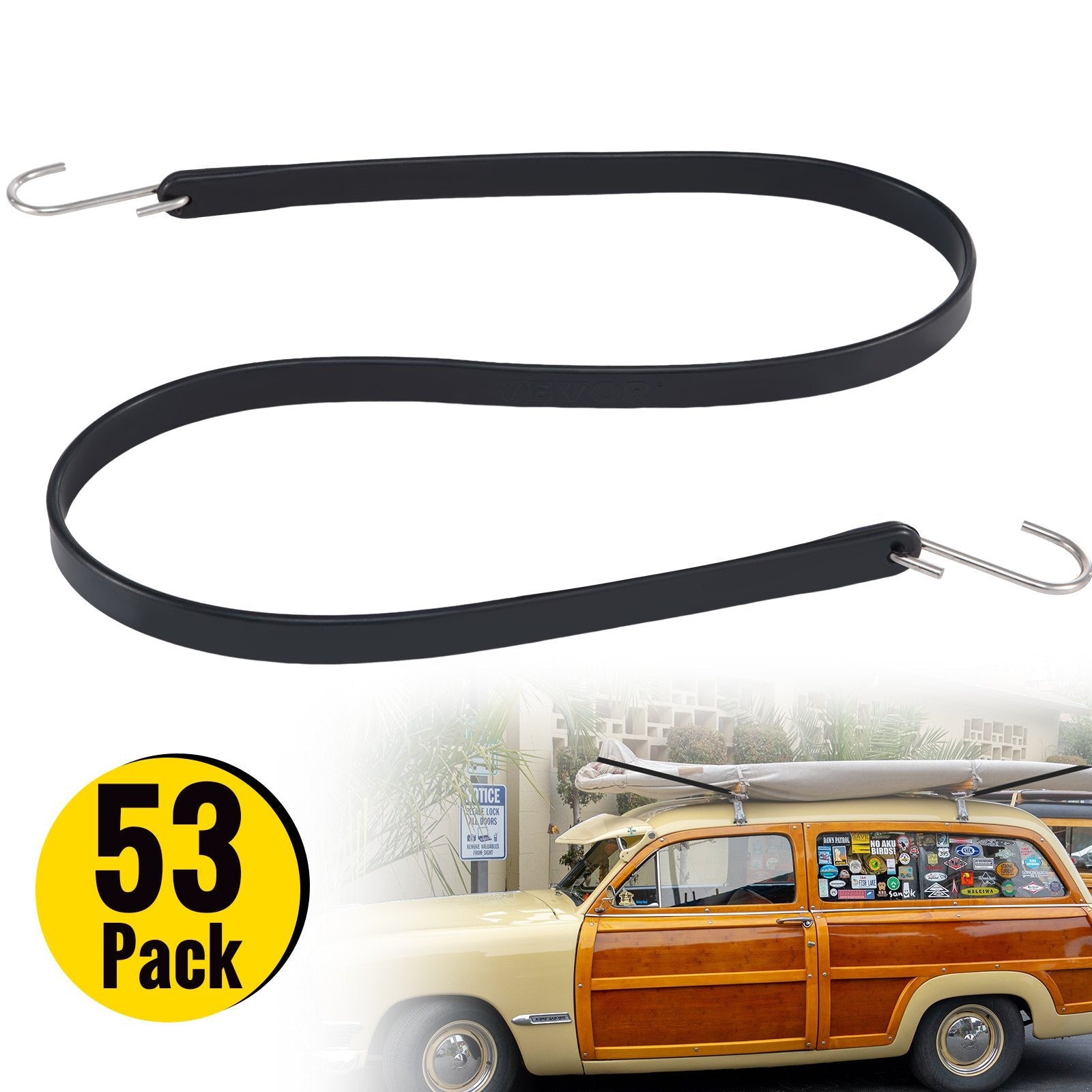 VEVOR Rubber Bungee Cords, 53 Pack 41" Long, Weatherproof Natural Rubber Tie Down Straps with Crimped S Hooks, Heavy Duty Outdoor Tarp Straps for Securing Flatbed Trailers, Canvases, Cargo, and More