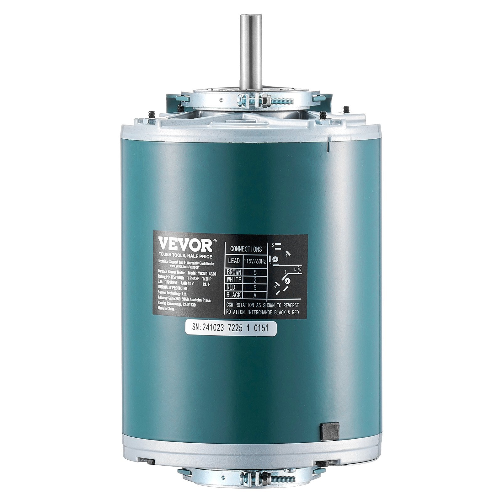 VEVOR 1/2HP Furnace Blower Motor 1720RPM 115V 7.1A 1-Phase 0.78" Shaft Length