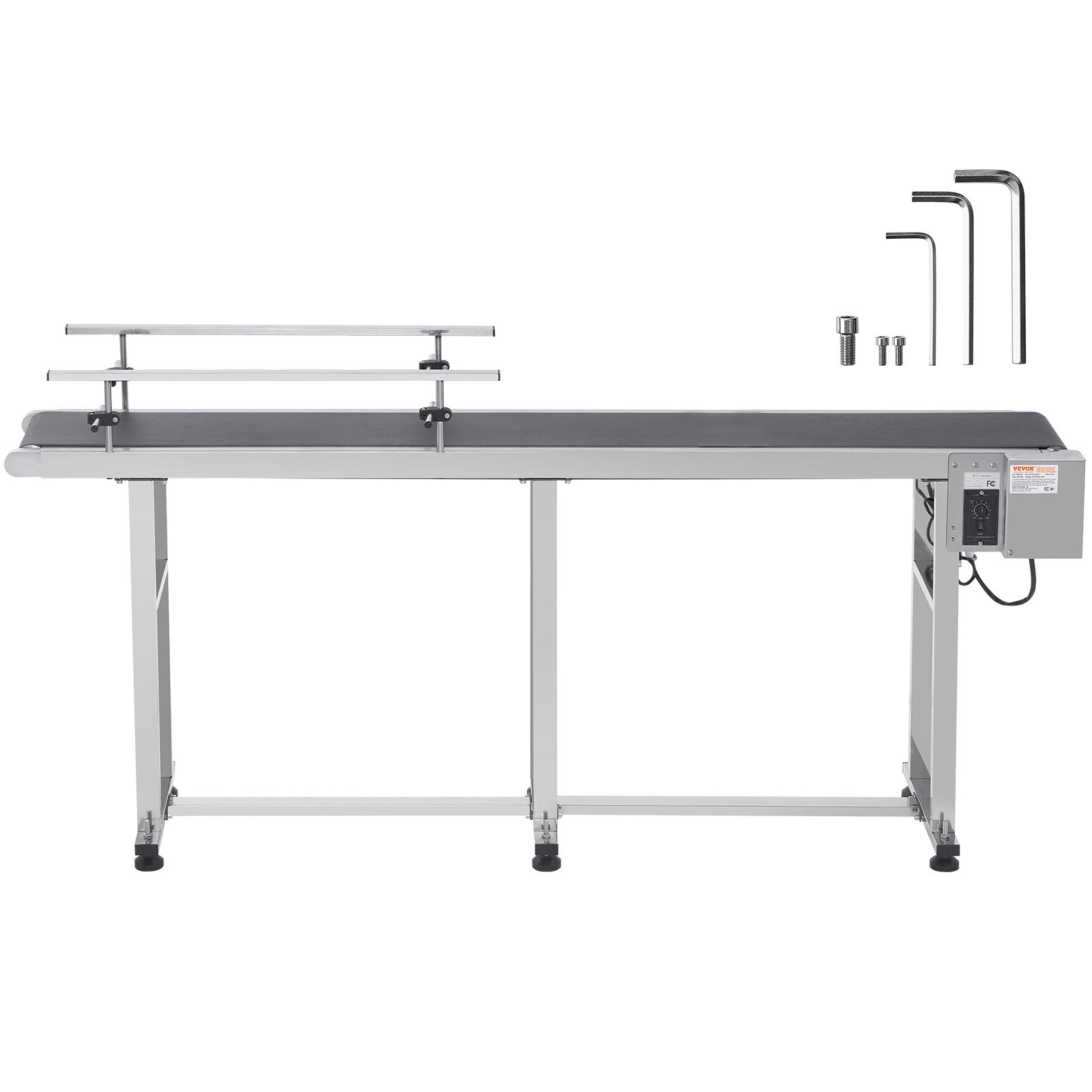 VEVOR Belt Conveyor, 71 x 7.8 inch Conveyor Table, Heavy Duty Stainless Steel Motorized Belt Conveyor for Inkjet Coding Applications Powered PVC Belt Anti-Static Adjustable Speed (Double Guardrail)