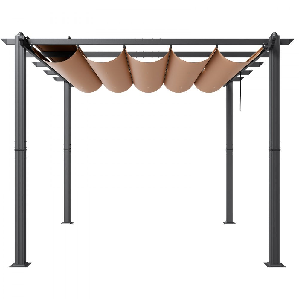 VEVOR 10'x10' Outdoor Retractable Pergola with Sun Shade Canopy Aluminum Beige