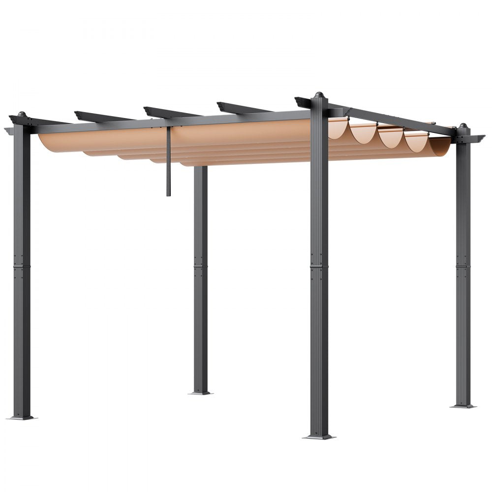 VEVOR 10'x10' Outdoor Retractable Pergola with Sun Shade Canopy Aluminum Beige