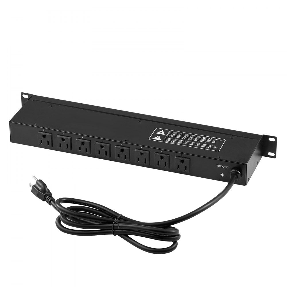VEVOR 19" 1U PDU 8 Outlets Rack Mount Power Strip Surge Overload Protection