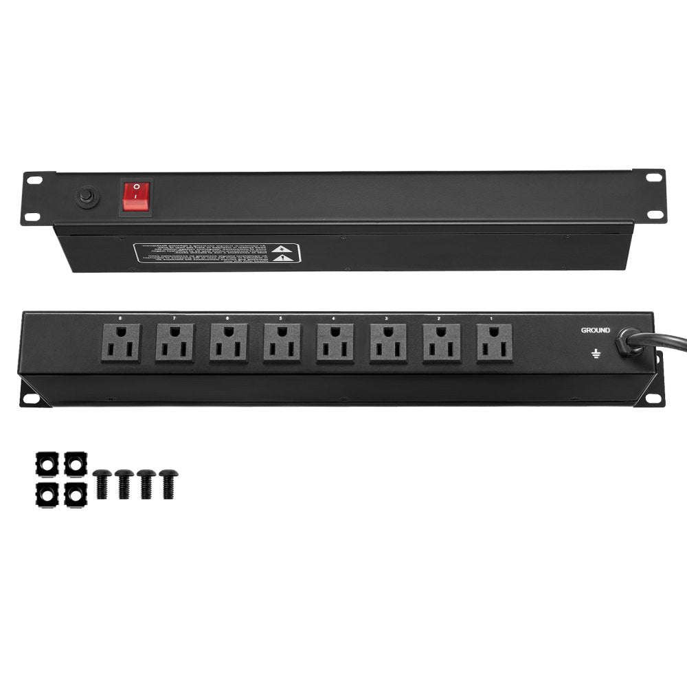 VEVOR 19" 1U PDU 8 Outlets Rack Mount Power Strip Surge Overload Protection