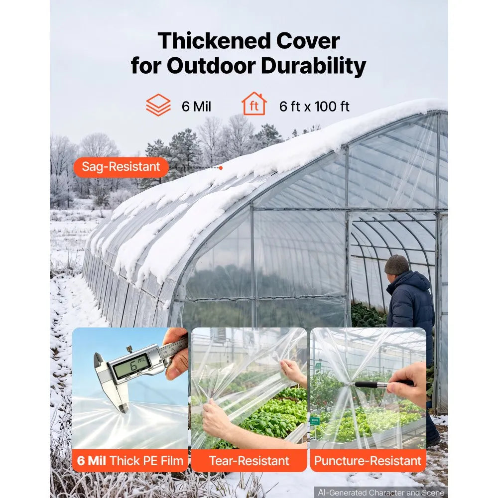 Greenhouse Plastic Sheeting 6 Mil, 6 x 100 ft Clear Polyethylene Film – Heavy Duty Garden & Hoop House Cover