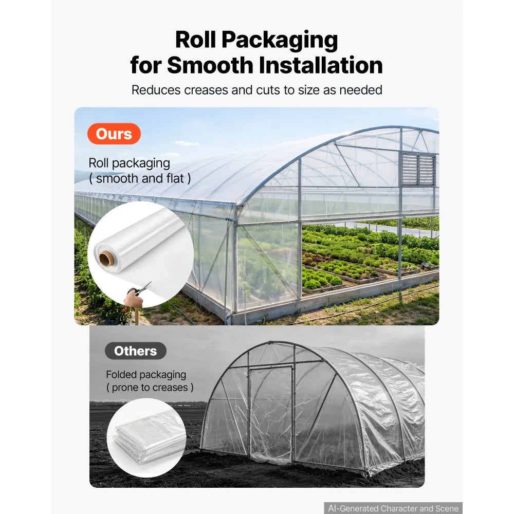 Greenhouse Plastic Sheeting 6 Mil, 6 x 100 ft Clear Polyethylene Film – Heavy Duty Garden & Hoop House Cover