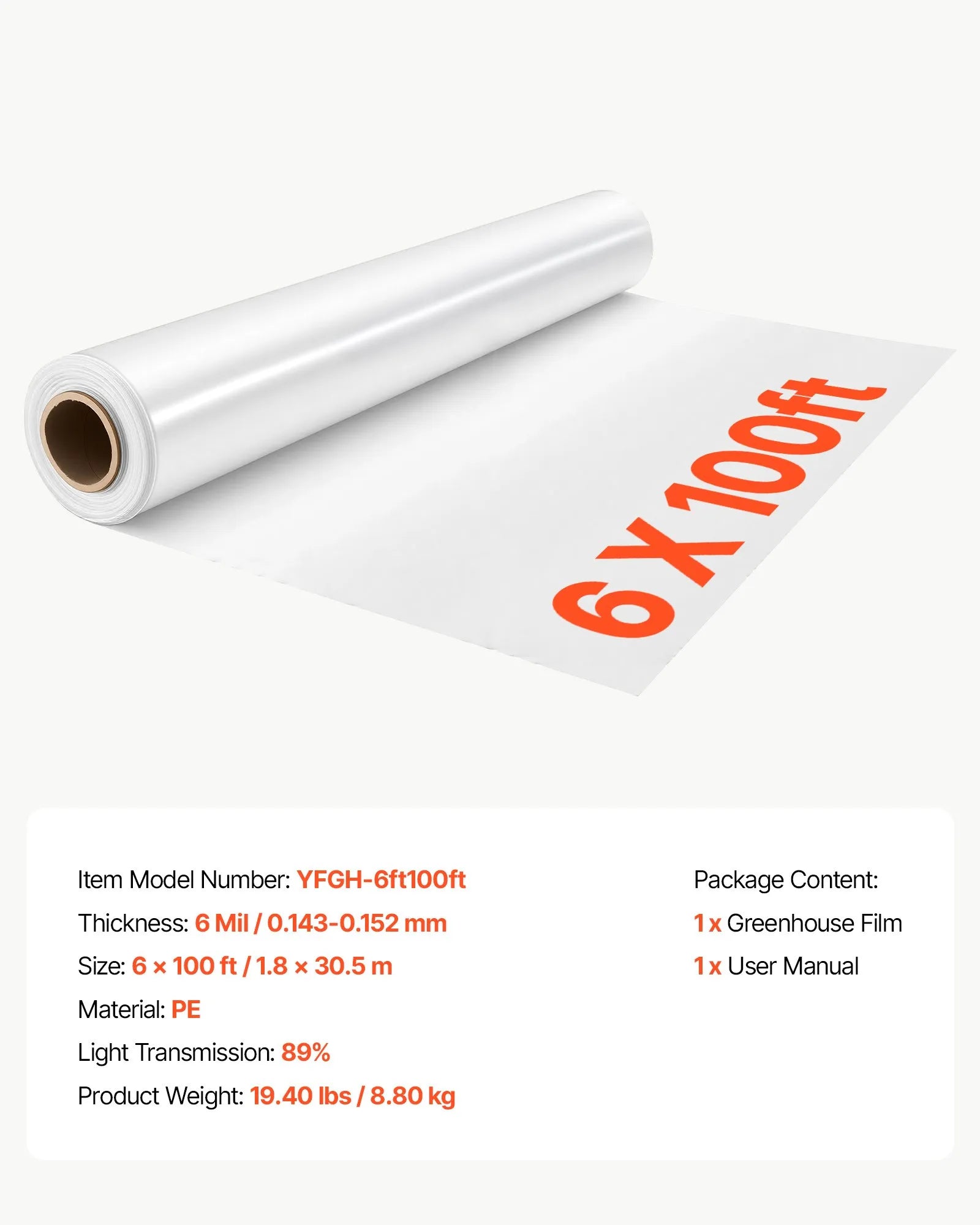 Greenhouse Plastic Sheeting 6 Mil, 6 x 100 ft Clear Polyethylene Film – Heavy Duty Garden & Hoop House Cover