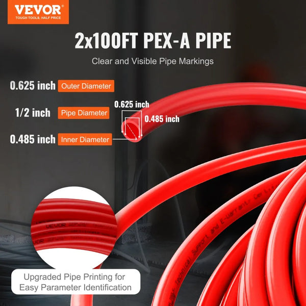 1/2-Inch PEX-A Plumbing Tubing – 2 × 100 ft Flexible Hot & Cold Water Pipes, Red & Blue, with Pipe Cutter