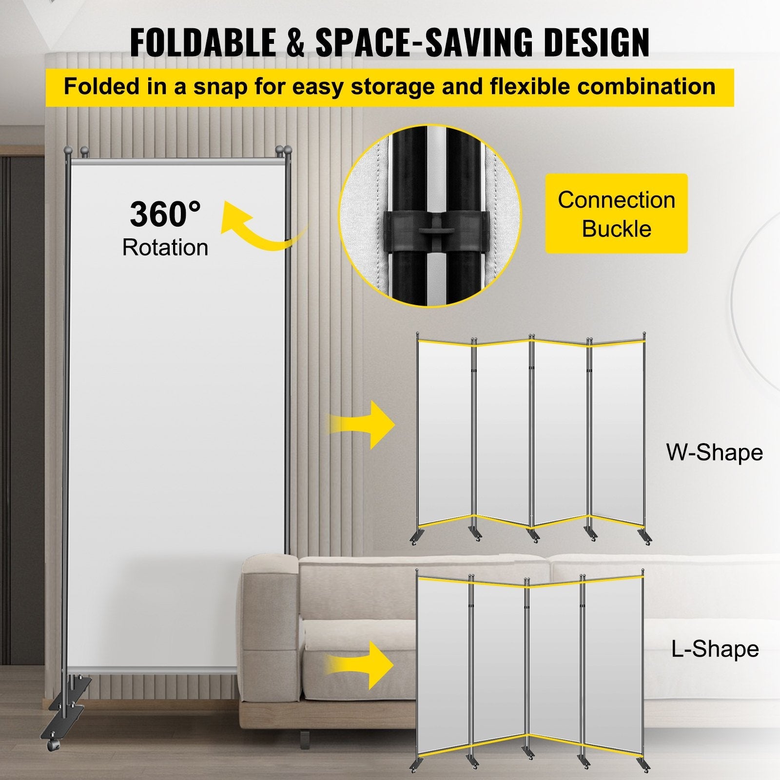 VEVOR Office Partition 89" W x 14" D x 73" H Room Divider Wall 3-Panel Office Divider Folding Portable Office Walls Dividers with Non-See-Through Fabric Room Partition Gray for Room Office Restaurant